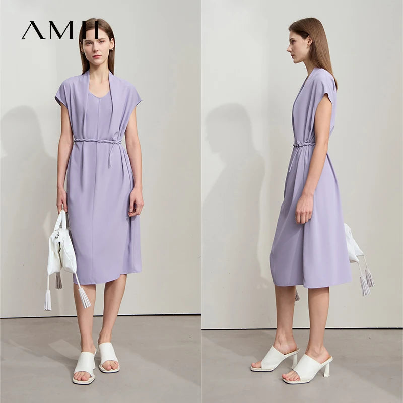 Elegantes Damen Midikleid Mit Taillenband Büromode Sommer 2025 Trend