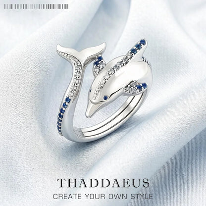 Damen-Ring Delphin mit blauen Zirkonia-Steinen aus Sterlingsilber