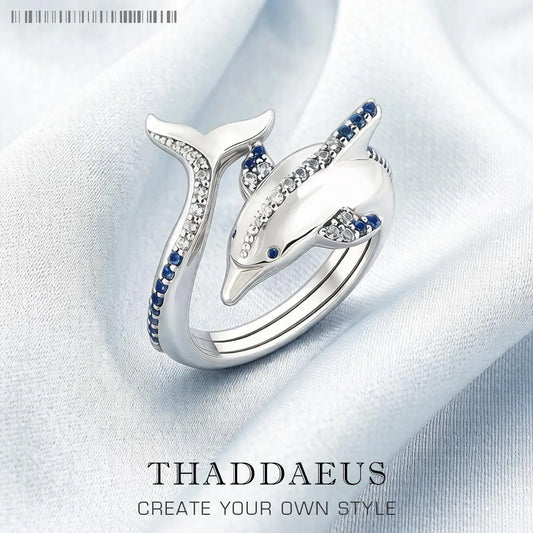 Damen-Ring Delphin mit blauen Zirkonia-Steinen aus Sterlingsilber