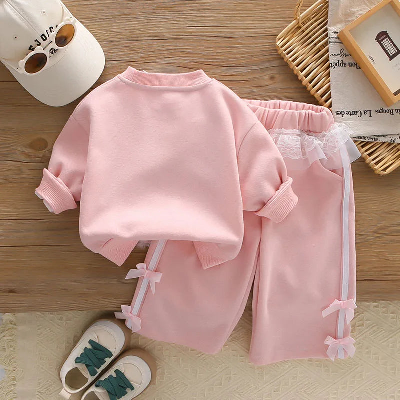 Mädchen Hoodie Set mit Bogen und breiten Beinhosen für Herbst 1-6 Jahre