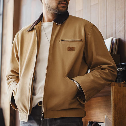 Herren Jacke Retro Canvas Detroit schwere Taschen Reverskragen Reißverschlussmantel