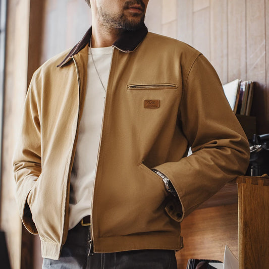 Herren Jacke Retro Canvas Detroit schwere Taschen Reverskragen Reißverschlussmantel