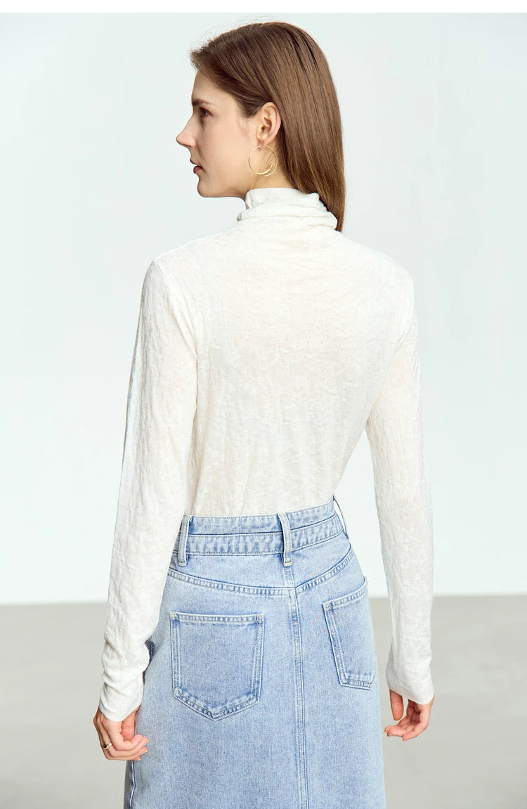 Damen-Rollkragenpullover Wolle Slim einfarbig Büro Winter