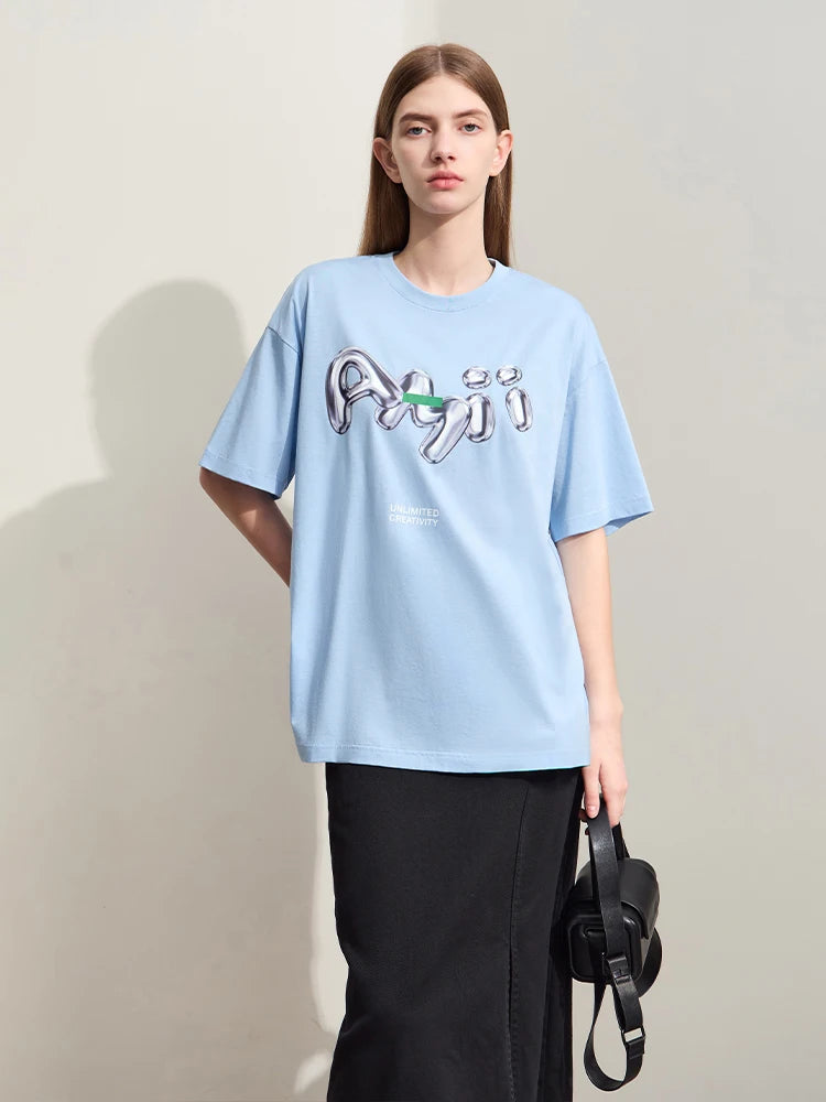 Damen T-Shirts im lässigen Stil mit O-Ausschnitt und modischem Druck