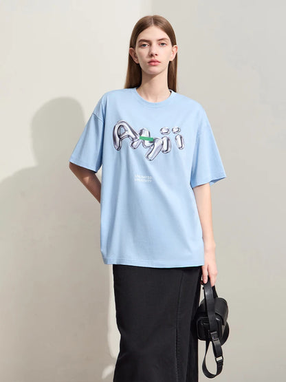 Damen T-Shirts im lässigen Stil mit O-Ausschnitt und modischem Druck