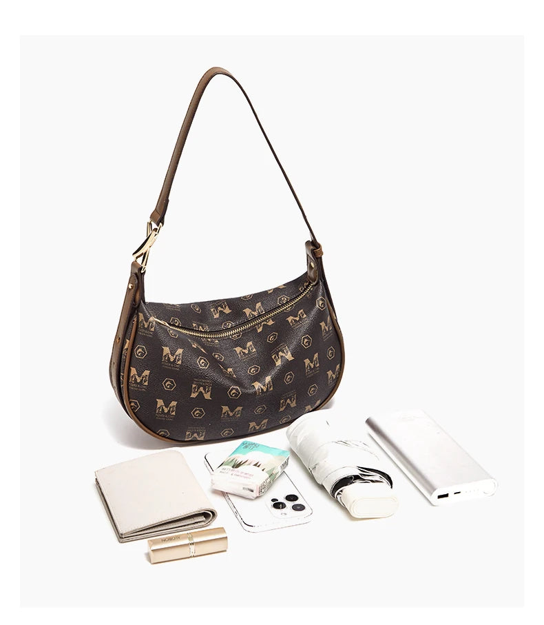 Damen Schultertasche aus PVC-Leder im Retro-Hobo-Stil mit großem Fassungsvermögen
