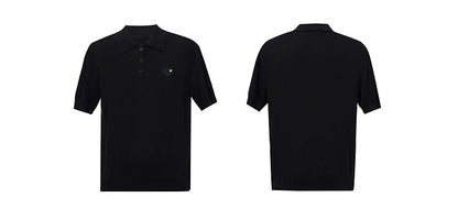 Schwarzer Polo-Strickpullover, Vorder- und Rückansicht