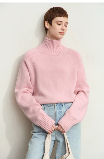 Damen-Rollkragenpullover 100 % Wolle nahtlos antibakteriell Winter