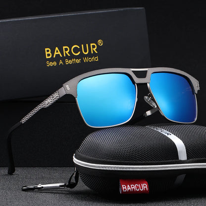Sonnenbrille quadratisch großer Rahmen Edelstahl polarisiert Unisex