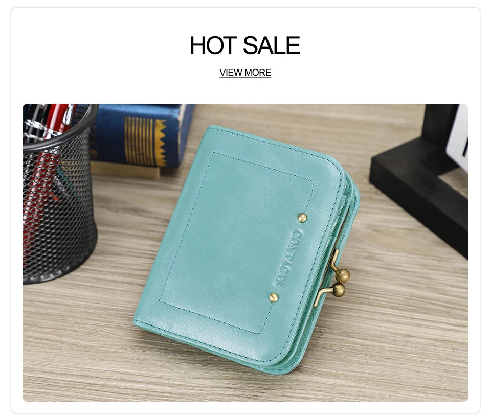 Damen Echtleder Geldbörse Vintage Metallrahmen RFID 6 Kartenfächer Münzfach Reise