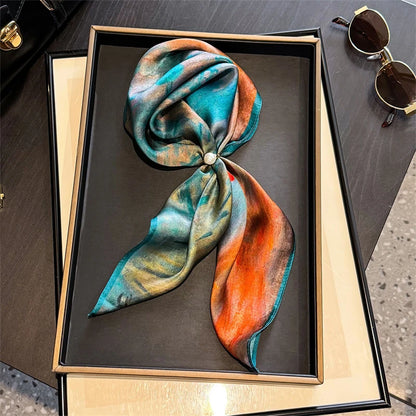 Damen Seidenschal 53cm quadratisch bedruckt Satin Hijab Bandana Halstuch Luxus