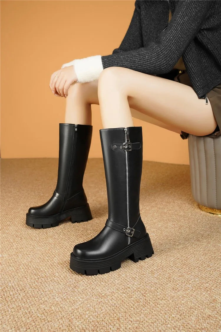 AIYUQI Women Winter Boots Genuine Leather 2025 New Natural Wool Warm Women Tenor Boots British Style Platform Women's Snow Boots