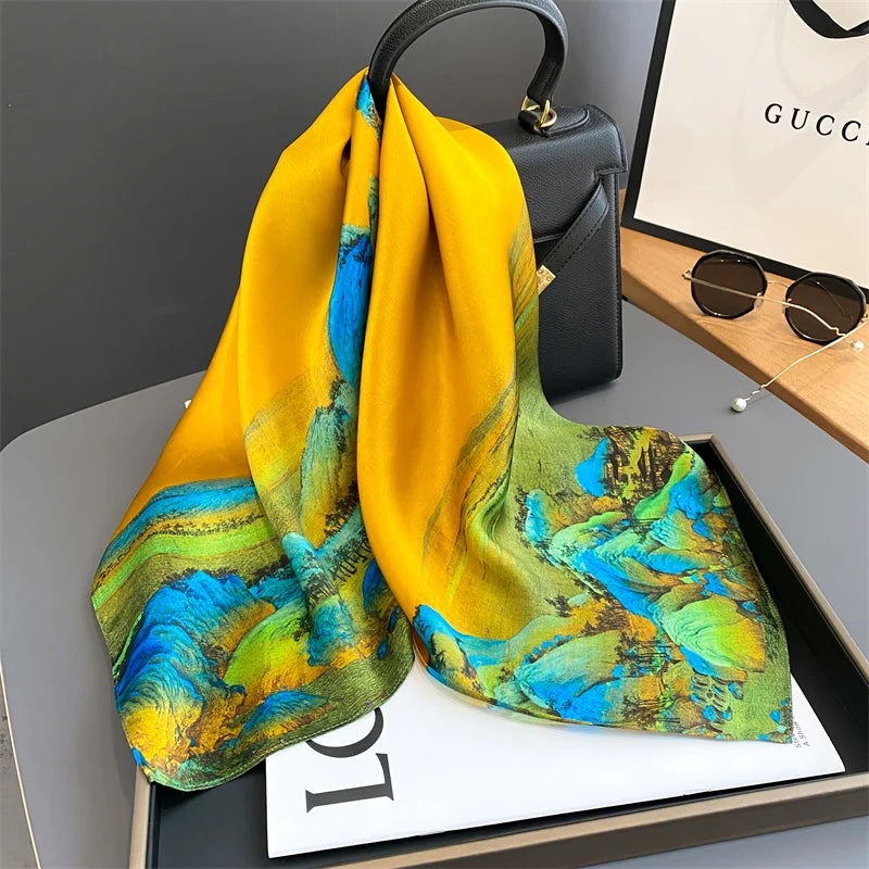 Damen Seidenschal quadratisch 70cm Halstuch Bandana Hijab Pashmina B