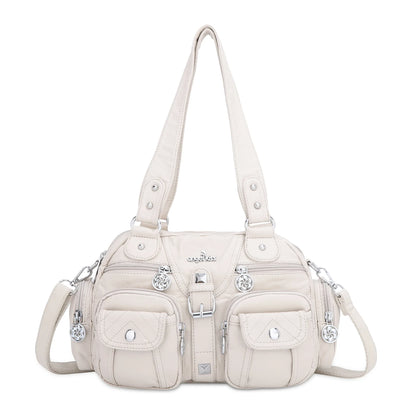 Damen-Umhängetasche Vintage-Stil mit Mehrfachfächern für Alltag und Freizeit Schultertasche