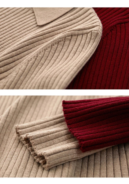 Rippstrick-Stoff in Beige und Rot, gebündelte Pullover-Optik