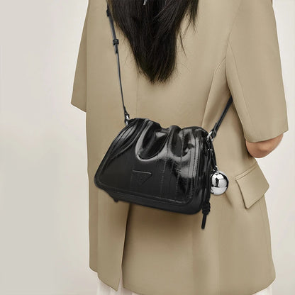 Damen Schultertasche Aus Synthetischem Leder+Split-Leder Mit Kordelzug