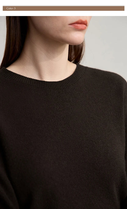 Damenpullover mit Rundhalsausschnitt, lange Ärmel, dunkler Wollpullover