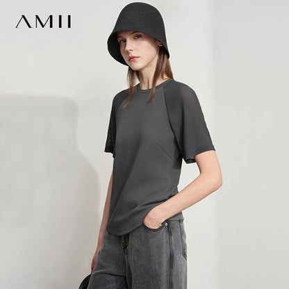 Damen Top im minimalistischen Stil mit O-Ausschnitt und schmaler Passform