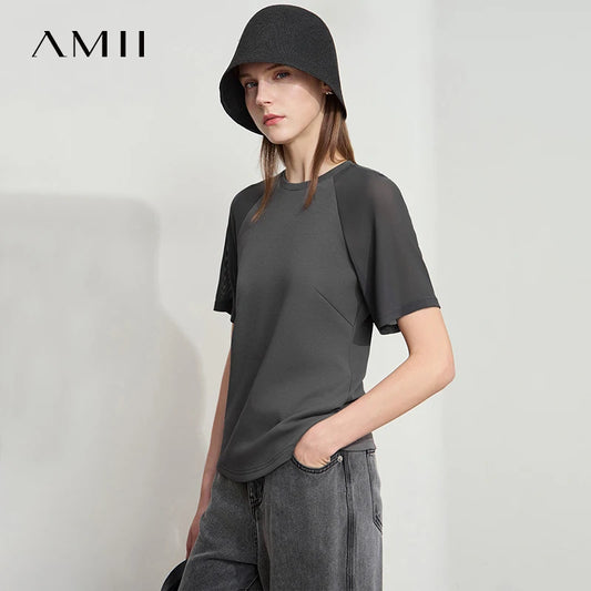 Damen Top im minimalistischen Stil mit O-Ausschnitt und schmaler Passform