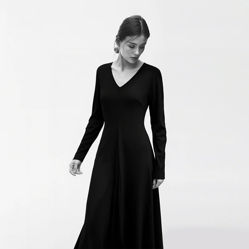 Elegantes Damen Strickmaxikleid Mit Elastischer Taille Für Büro Und Reisen