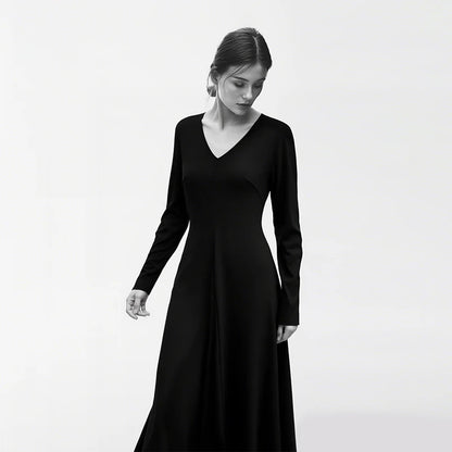 Elegantes Damen Strickmaxikleid Mit Elastischer Taille Für Büro Und Reisen