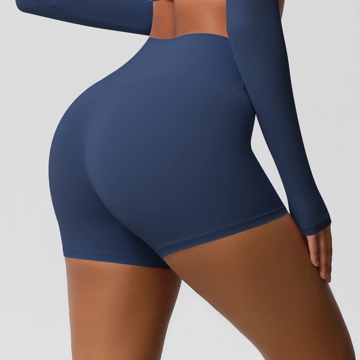 Damen-Sportshorts mit hoher Taille, dunkelblau, eng anliegend