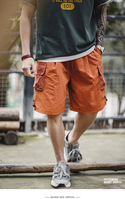 Männer Sommer Shorts aus leichtem Patchwork mit elastischer Taille in orange