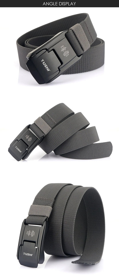 Herren-Gürtel Aus Elastischem Nylon Mit Matte Metall-Schnalle Und Schnellverschluss Für Alltag