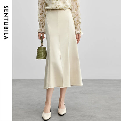 Damen Midi-Langrock mit hoher Taille und Schlitz am Saum im eleganten Stil