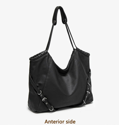 Damen-Schultertasche aus weichem PU mit verstellbaren Schnallenriemen und großem Fassungsvermögen dunkelgrau