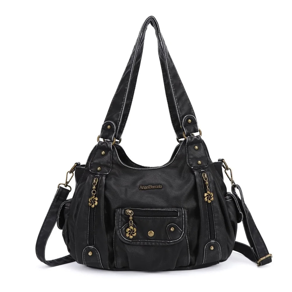 Damen-Handtasche Mit Obergriff Im Vintagestil Aus Kunstleder Mit Mehrfachfächern