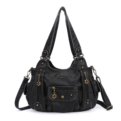 Damen-Handtasche Mit Obergriff Im Vintagestil Aus Kunstleder Mit Mehrfachfächern