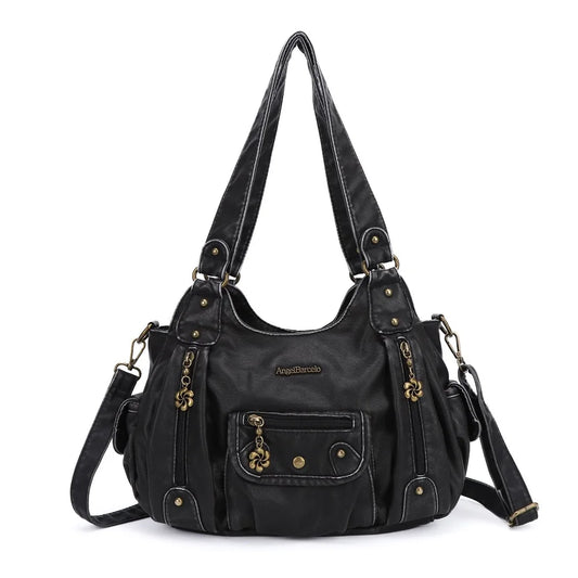 Damen-Handtasche Mit Obergriff Im Vintagestil Aus Kunstleder Mit Mehrfachfächern