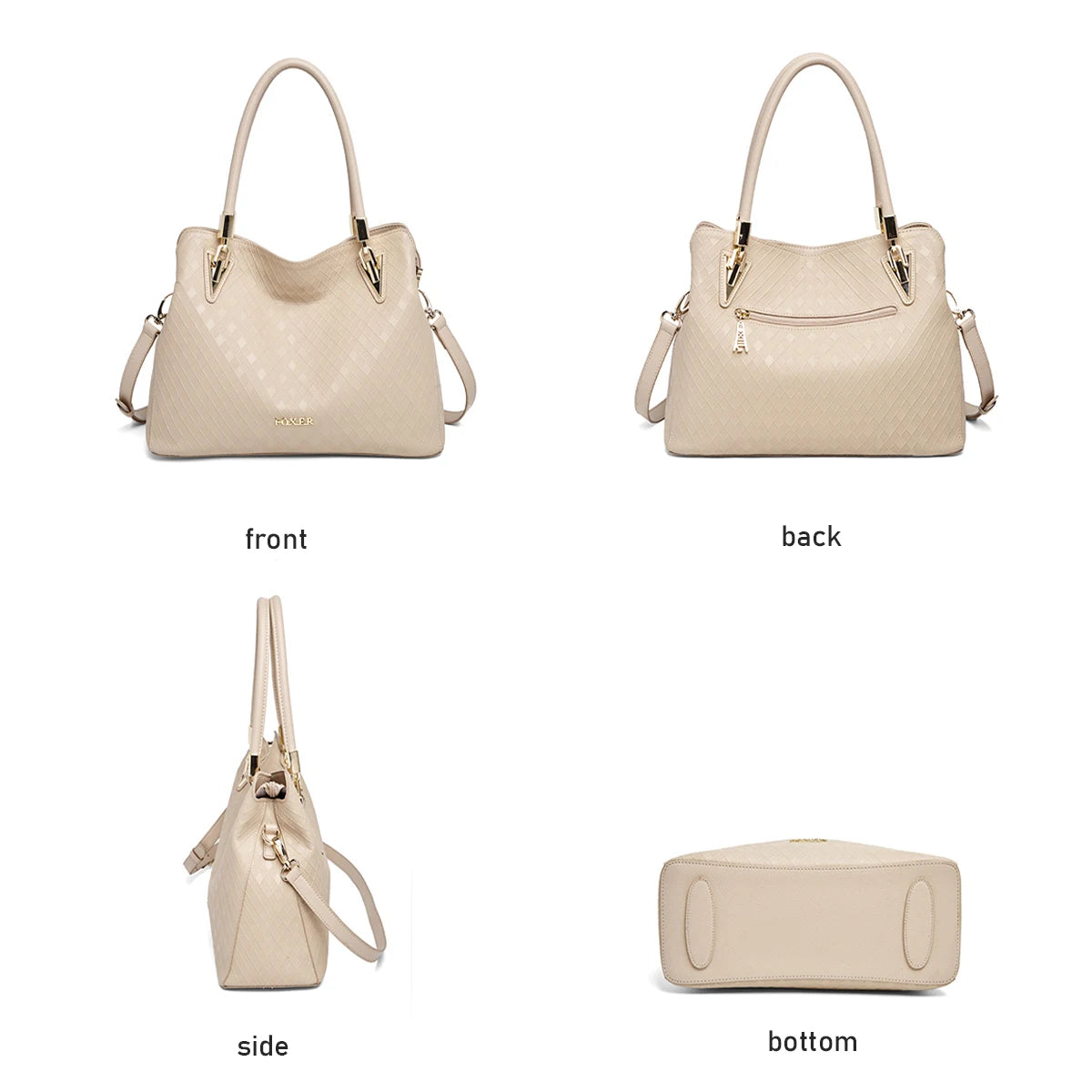 Damen-Handtasche aus echtem Leder mit Diamantprägung und vielseitige Trageweise im Alltag