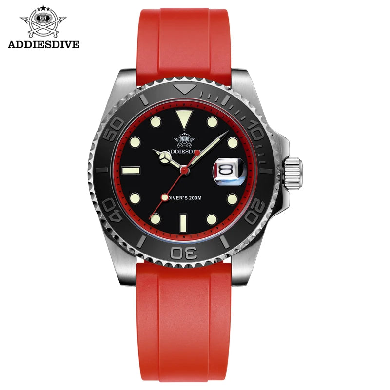 ADDIESDIVE 41mm AD2040 Sports Diver Watch TPU rubber belt Blue Luminous Reloj Hombre 200m Waterproof Quartz Watches
