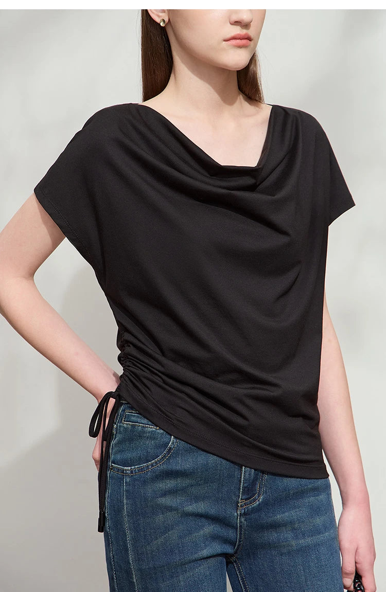 Damen T-Shirt-Rock Set mit solidem Swing-Kragen für den Sommer