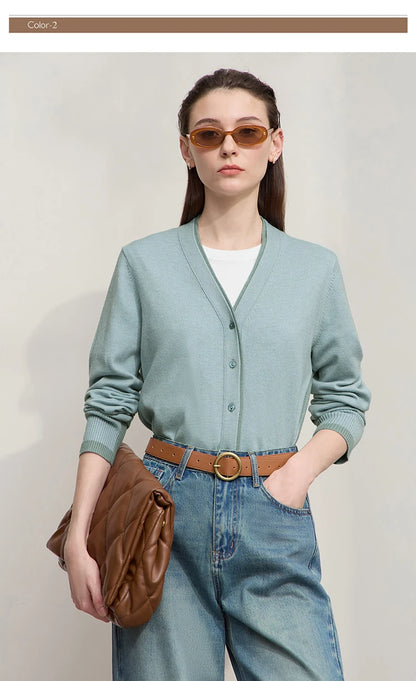 Damen-Strickjacke V-Ausschnitt koreanisch Fake-Zweiteilig Wolle locker Herbst