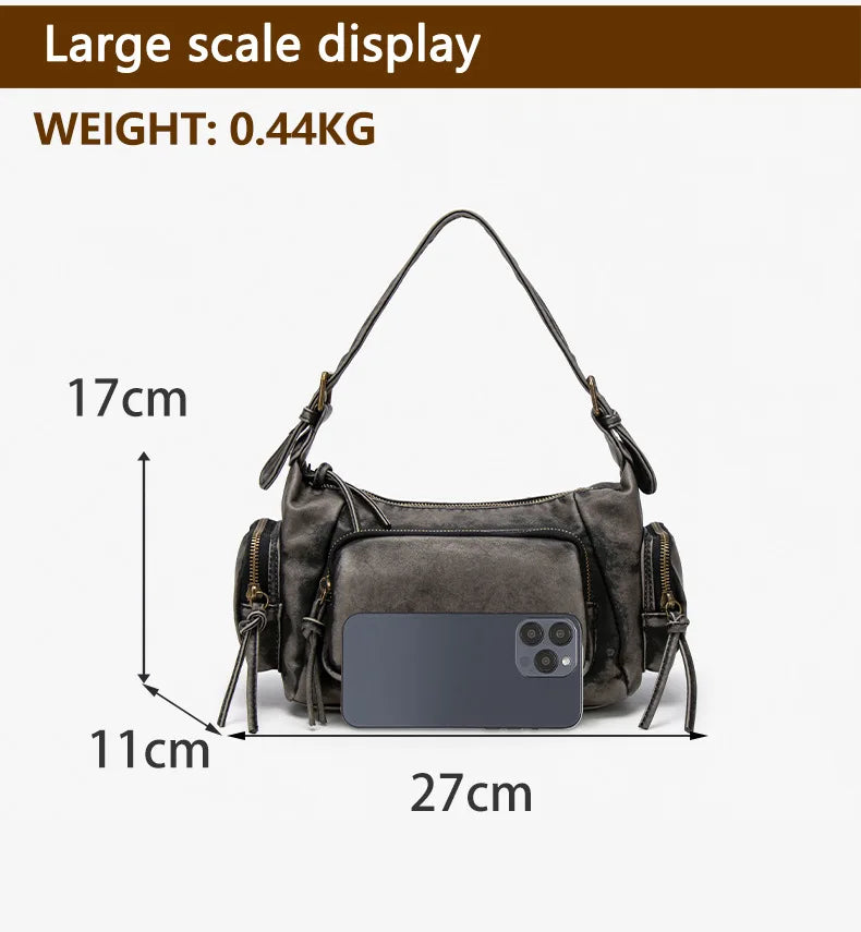Damen-Hobo-Tasche aus Leder im Vintage-Look mit Mehrfach-Fächern und Tassel-Reißverschluss Alltagsbegleiter