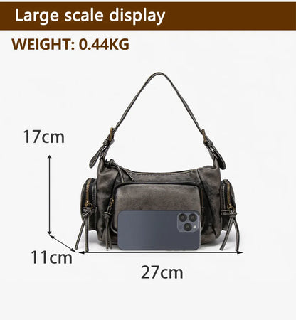 Damen-Hobo-Tasche aus Leder im Vintage-Look mit Mehrfach-Fächern und Tassel-Reißverschluss Alltagsbegleiter