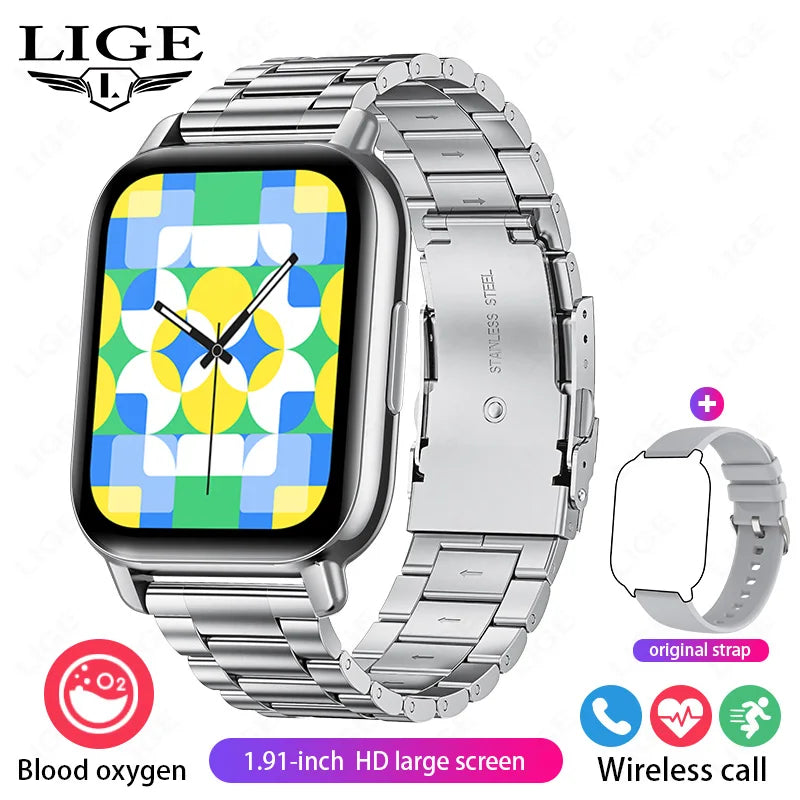 LIGE 2024 Neue Mode Smartwatch Männer 1,91 "HD Bildschirm Bluetooth Anruf Herzfrequenz Blutdruck Schlaf Überwachung Smart Uhr frauen