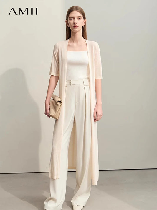 Beige Damen-Strickjacke, kurz & locker, mit halblangen Ärmeln und offener Vorderseite