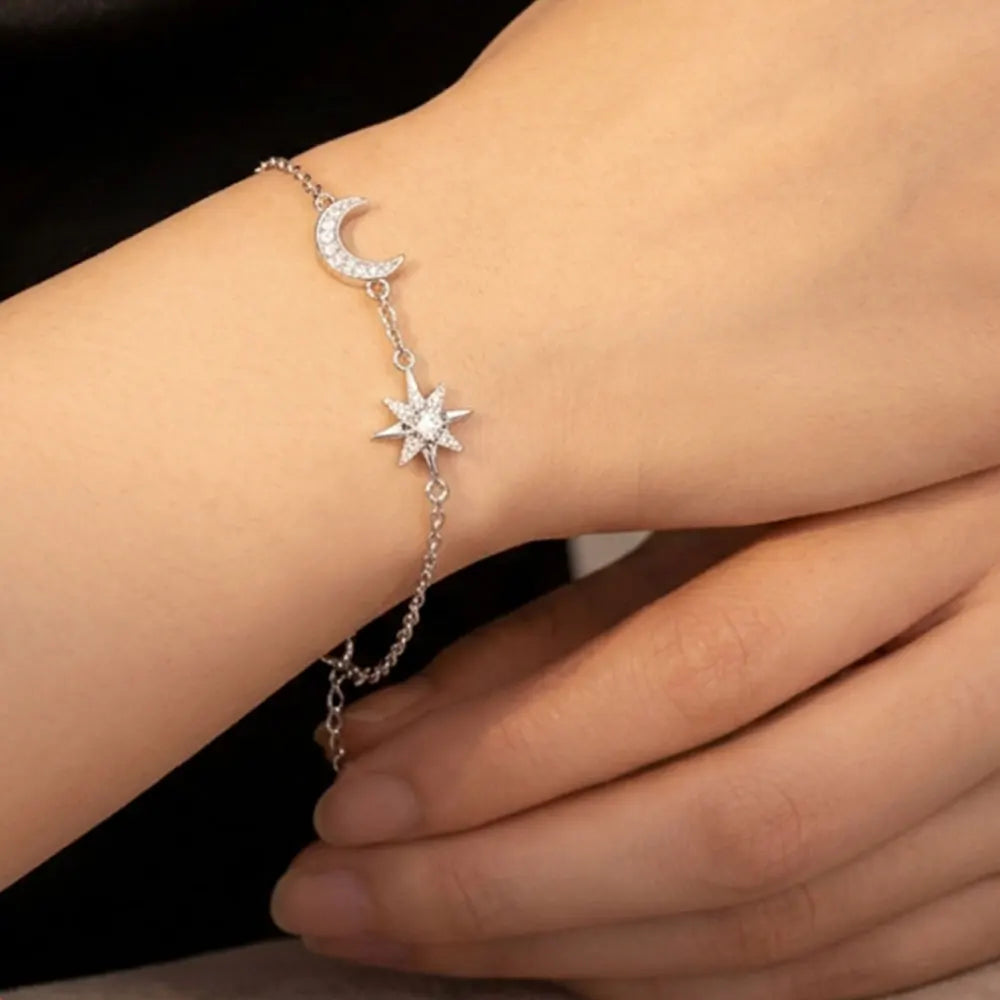Damen-Ring Mond und Stern mit Moissanit