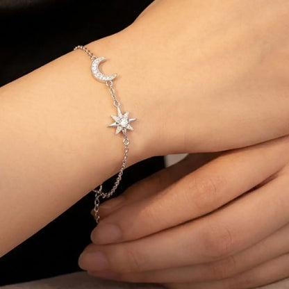 Damen-Ring Mond und Stern mit Moissanit