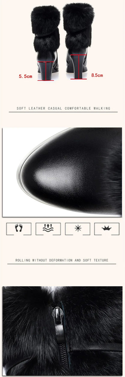 AIYUQI Women Winter Boots 2025 New Round Toe Fashion Women's Fashion Boots Natural Wool Lining Rabbit Fur Women Ankle Boots