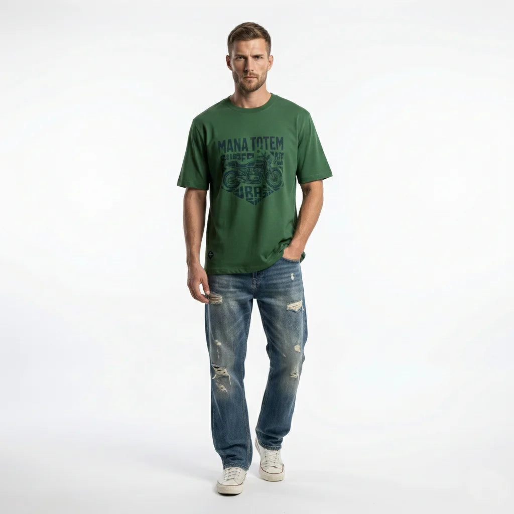 Komfortables Herren T-Shirt Mit Motorrad Druck In Reiner Baumwolle