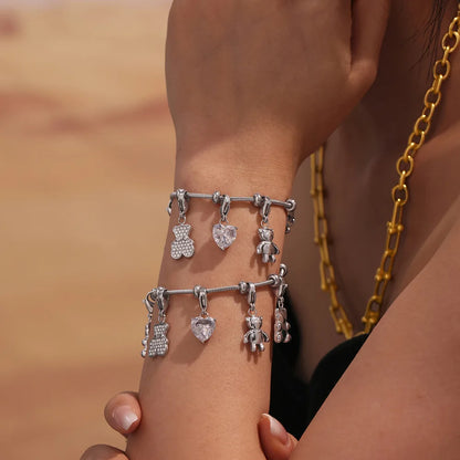 Damen-Charm-Armband mit Bär-Anhänger und Zirkonia