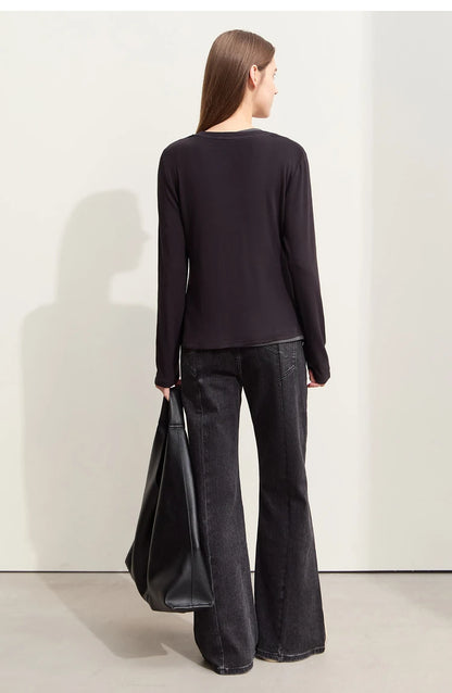 Damen T-Shirts im Minimalismus-Stil mit Patchwork für den Herbst 2024