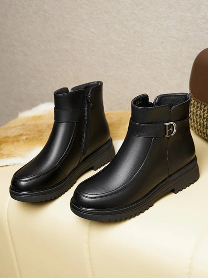 Damen Schneestiefel aus echtem Leder mit rutschfester Sohle und Wolle