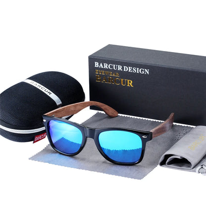 Sonnenbrille Holz Walnuss schwarz polarisiert UV400 Original-Etui Herren