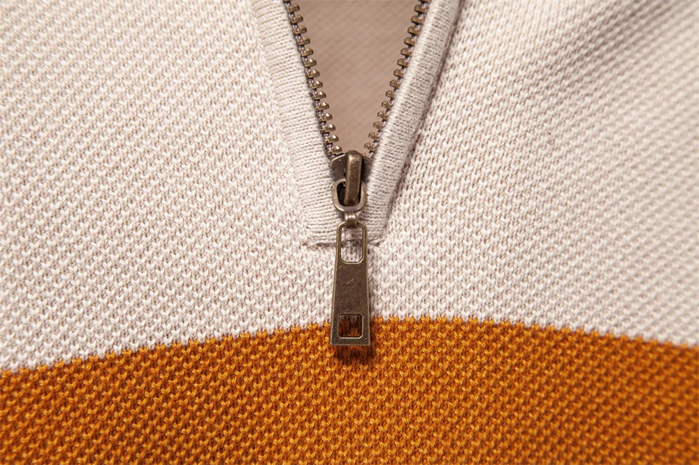 Herren Pullover aus hochwertiger Baumwolle mit Reißverschluss im Mock Neck Stil